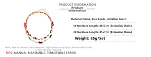 Detailed view of bohemian double-layer necklace with colorful seed beads and stones