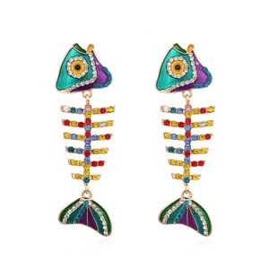 Boucles D'oreilles Pendantes Arête De Poisson Strass Colorés Émail Alliage Fausse Künstliche Perle Bijoux Fantaisie Pour Femmes