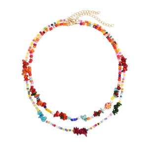 Bohemian Layered Necklace Handmade Seed Beads Crushed Stone Faux Artificial Pearl Spliced Clavicle Chain For Women Vintage