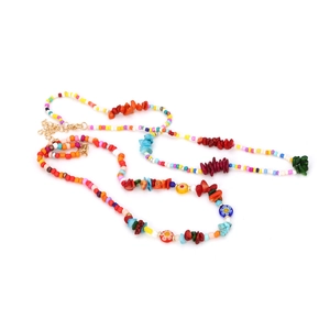 Bohemian handmade beaded double-layer necklace with colorful seed beads and crushed stones