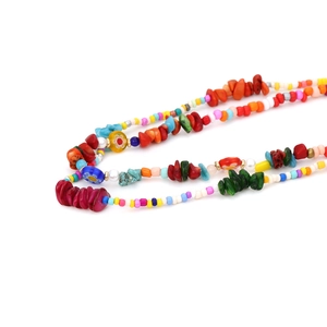 Bohemian multilayered beaded necklace with colorful stones and floral glass beads