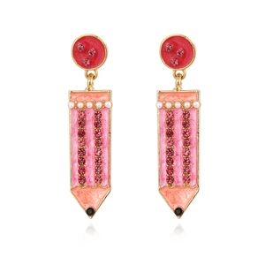 Boucles d'oreilles créatives en forme de crayon avec émail rose et strass brillants