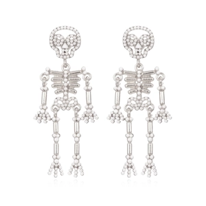 Skull Dangle Earrings Alloy Imitation Artificial Pearl Inlaid Gothic Halloween Punk Party Jewelry For Women