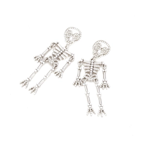 Gothic silver skull skeleton earrings with pearl-like bead texture for women