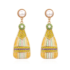 Wine Bottle Dangle Earrings Alloy Colorful Enamel Inlaid Faux Artificial Pearl Rhinestone Retro Geometric Jewelry For Women