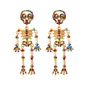 Boucles D'oreilles Squelette Vintage Alliage Strass Articulé Os Humains Bijoux Pendantes Pour Femmes Fête D'halloween