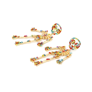 Boucles d'oreilles squelette vintage en or avec strass colorés et design mobile