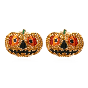 Halloween Kürbis Ohrstecker Legierung Glitzernde Straßsteine Emaille Jack O Lantern Festlicher Schmuck Für Damen