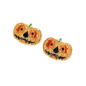Funkelnde Halloween-Kürbis-Ohrringe mit orangefarbenen Strasssteinen und Emaille