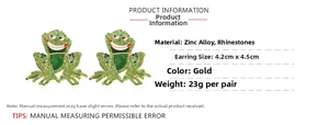 Detailed dimensions of green crystal frog earrings made of zinc alloy and sparkling rhinestones