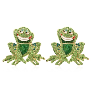 Cartoon Frog Drop Earrings Alloy Green Rhinestone Enamel Exaggerated Fashion Animal Jewelry For Women