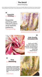 Macro della stampa floreale e dei bordi rifiniti su questo foulard in seta sintetica