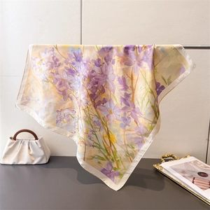 Foulard Quadrato Da Donna Con Stampa Floreale Imitazione Raso Raso Pañuelo Da Collo Versatile Elegante Chic