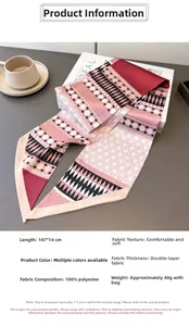 Detail showing 147x14cm size parameters for double-layer geometric print polyester scarf