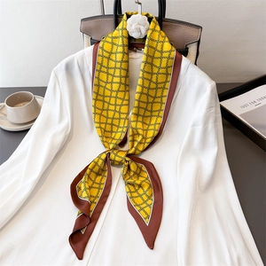 Foulard Mince Rétro À Imprimé Géométrique Pour Femmes Cravate En Satin Bandeau Cheveux Ruban De Sac Accessoire