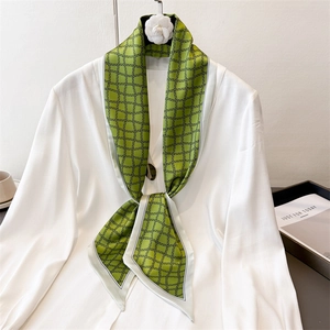 Écharpe en soie vert rétro à motif quadrillé sur chemise blanche pour un style minimaliste