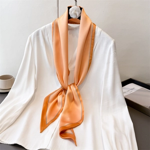 French Simple Style Satin Feeling Polyester Skinny Scarf For Women Double Layer Contrast Color Neckerchief Hair Tie