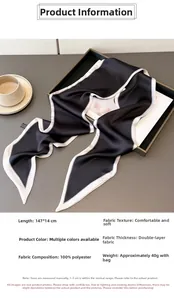 Detail of 147x14cm double-layer black polyester skinny scarf with white piping edge