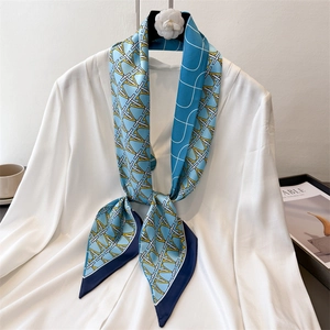 Skinny Scarf Double Layered Geometric Letter Print Long Satin Texture Neck Tie For Women Fashion Commuter Accessory