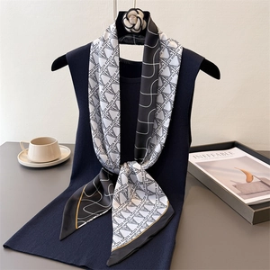 Elegant black and white geometric pattern double-sided silk scarf for women styling