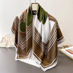 Geometric Print Satin Square Scarf Versatile Simulation Satin Shawl For Women Elegant Professional Office Style Headband