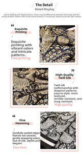 Detailed view of the vintage paisley print and hand-rolled edges on the silk scarf