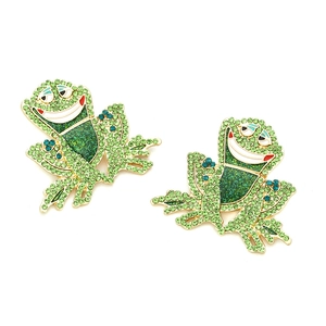 Fashionable frog stud earrings with green rhinestones and gold alloy metal base for women