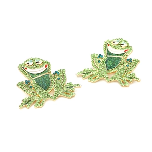 Charming green crystal frog earrings in gold-plated alloy with enamel smile