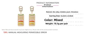 Detail showing dimensions of soda can earrings with rhinestones and pearls