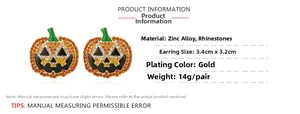 Detailed view of Halloween pumpkin earrings showing zinc alloy material and dimensions