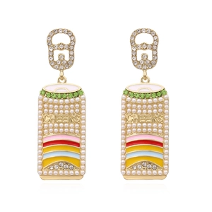 Soda Can Dangle Earrings Alloy Faux Artificial Pearl Rhinestone Enamel Cheers Design With Silver Earring Post Party Jewelry For Women