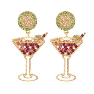 Cocktail Glass Dangle Earrings With Alloy Rhinestone And Imitation Artificial Pearl Summer Party Statement Jewelry For Women