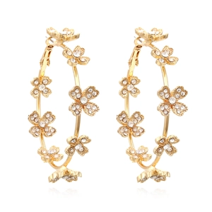 Boucles D'oreilles Créoles Alliage Fleur Strass Doré Rétro Élégant Grand Cercle Bijoux Accessoires Pour Femmes Cadeau