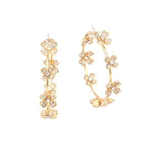 Boucles d'oreilles créoles fleurs dorées avec strass brillants pour femme