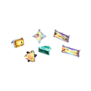 Ensemble Boucles D'oreilles Géométriques En Cristal De Verre Alliage De Zinc Irisé Bijoux Fantaisie
