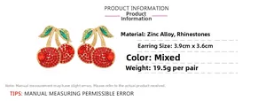 Detail showing dimensions of 3.9cm by 3.6cm for crystal cherry drop earrings