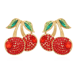 Cherry Shape Dangle Earrings Alloy With Colorful Rhinestones Pastoral Style Fashion Fruit Jewelry For Women