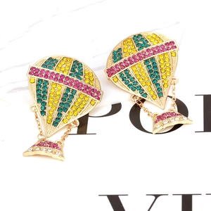 Colorful rhinestone hot air balloon drop earrings in gold plating for women