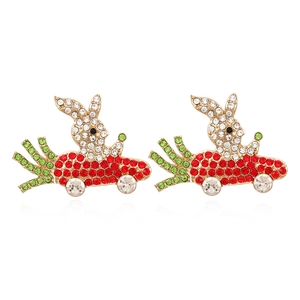 Alloy Rhinestone Carrot Rabbit Earrings Cartoon Animal Stud Jewelry For Women Fashion Gift