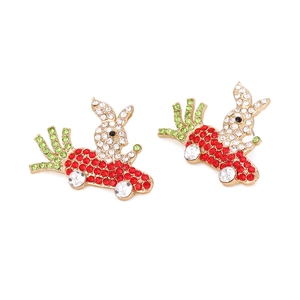 Sparkling crystal rabbit earrings with colorful rhinestones in a gold-plated setting