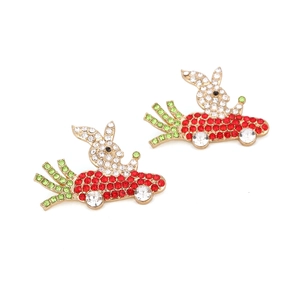 Sparkling crystal carrot rabbit brooch set in gold-plated alloy with colorful stones