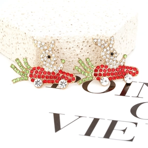 Sparkling crystal carrot rabbit earrings with colorful rhinestones on gold alloy base