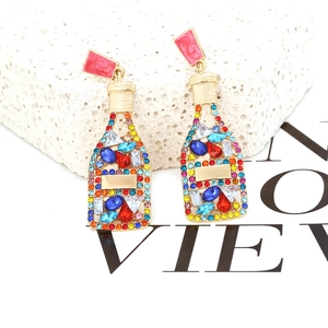 Boucles d'oreilles bouteille de vin avec strass colorés et alliage plaqué or chic