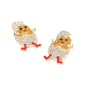 Bunte Strass-Küken-Ohrringe aus Goldlegierung mit lebhaftem Kristall-Pavé-Besatz