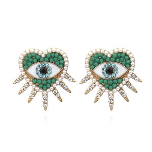 Heart Evil Eye Earrings Alloy Rhinestone Imitation Artificial Pearl Green Seed Bead Bohemian Style Women Accessories
