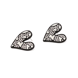 Elegant cow print heart stud earrings with sparkling crystals and a vintage finish