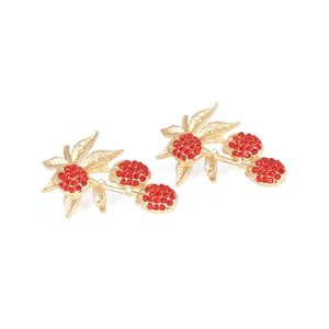 Sparkling crystal cherry earrings in gold-toned branch style with vibrant red rhinestones