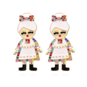 Boucles D'oreilles Dessin Animé Vieille Dame Noël Strass Colorés Émail Alliage Faux Künstliche Perle Bijoux Fête