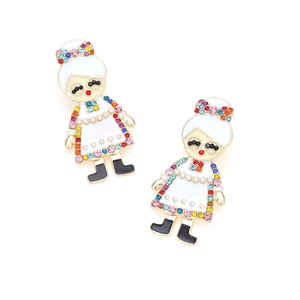 Boucles d'oreilles grand-mère dessin animé avec strass colorés et plaqué or élégant