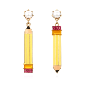 Boucles D'oreilles Pendantes Asymétriques Crayon Créatif Avec Émail Strass Et Clous En Imitation Künstliche Perle Bijoux Mode Femme